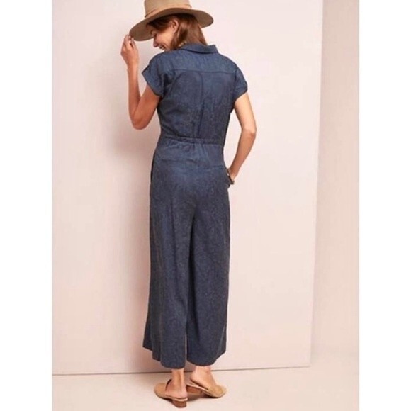Anthropologie Ett Twa James Tie Waist Jumpsuit Romper in Navy 0 - Picture 3 of 14